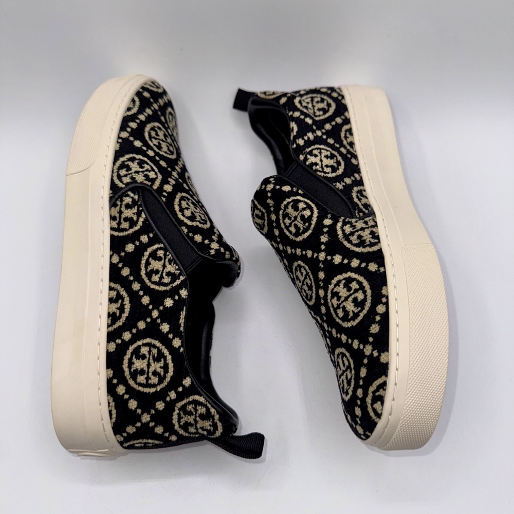 Tory Burch Monogram Soft Embossed Sneakers Women's Size 7.5 Black Chenille - Picture 6 of 13